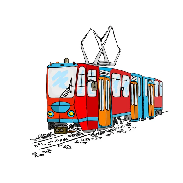 Tram Isolated White Background Cartoon City Public Transport Vintage Tram — Διανυσματικό Αρχείο