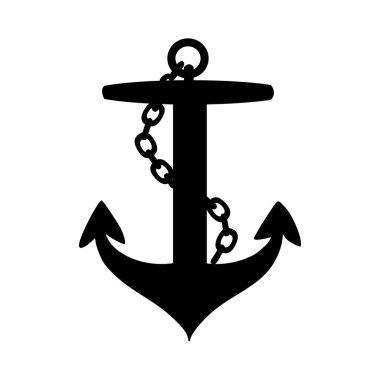 Çapa simgesi beyaz arkaplanda izole edildi. Zincirli silueti, deniz sembolü, güvenlik işareti olan gemi ya da tekne çapası. Okyanus ya da deniz sembolü. Tasarım logosu, amblemi, rozeti, etiketi veya pulu için basit bir şekil.