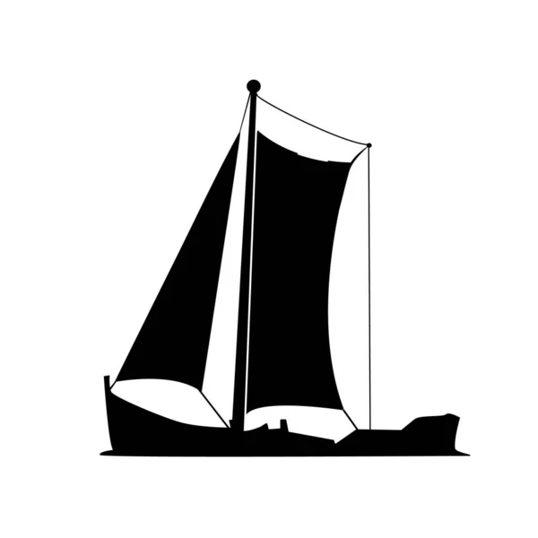 Силуэт Парусника Изолирован Белом Фоне Икона Яхты Маленькая Лодка Парусом — стоковый вектор
