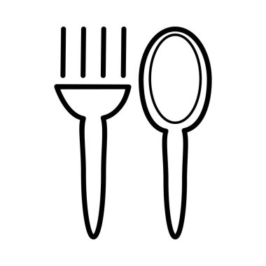 Çatal ve kaşık simgesi beyaz arkaplanda izole edilmiş. Restoran, kafe sembolü ya da logo. Basit bir tasarım biçimi. Menü işareti. Doğrusal yemek piktogramı. Stok vektör illüstrasyonu