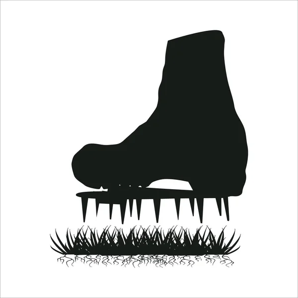 白い背景に金属スパイクが隔離されたエアレーターの靴 芝生のスパイクシューズ 空中庭園用ツール 航空スパイクヘビーデューティーは 芝生のケアのための靴をスパイク ストックベクトルイラスト — ストックベクタ