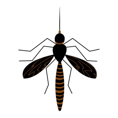 Beyaz arka planda sivrisinek izole edilmiş. Gnat basit düz simge, sembol ya da işaret. Sivrisinek silueti tasarımı üst görünüm. Çizgi film böceği resimleri. Haşere kontrolü, imha, nakliye hizmetleri. Stok vektör illüstrasyonu