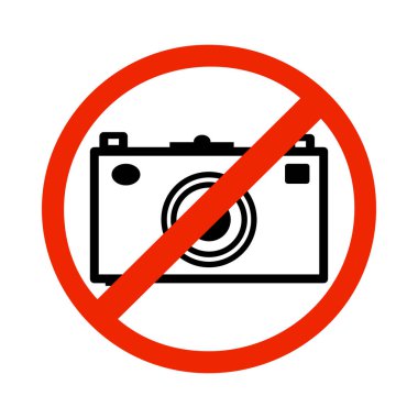 Prohibition sign No photography isolated on white background. Camera prohibited symbol. Warning sign forbidden to take pictures. Round ban photo icon in simple flat design style. Stock vector illustration clipart
