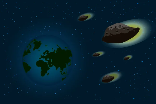 Cerul Spaţial Planeta Pământ Asteroidul Care Cade Meteorit Uriaș Apropie — Vector de stoc