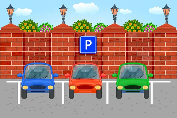 Auto Parcheggiate Una Zona Parcheggio Parcheggio Comunale Sul Parco Pubblico — Vettoriale Stock