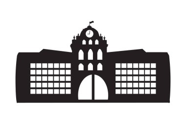 Okul simgesi beyaz arkaplanda izole edildi. Üniversite piktogramı. Okul ya da üniversite tabelası. Kütüphane ya da konservatuar sembolü. Okul harici eğitim sembolü. Stok vektör illüstrasyonu