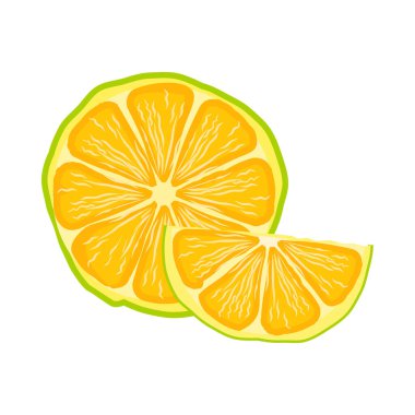 Beyaz arka planda limon dilimi simgesi izole edilmiş. Taze ekşi limon. Çiğ turunçgil meyvesi. Sevimli sarı limon dilimleri. Tasarım menüsü kafe, restoran, etiket ve ambalaj elementleri. Stok vektör illüstrasyonu