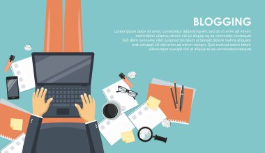 Blogculuk ve gazetecilik kavramı. Hikaye yazarım. Düz vektör tasarımı
