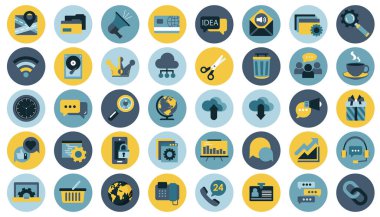 Web sitesi ve mobil uygulamalar için iş, yönetim, finans ve teknoloji simgesi. Düz vektör illüstrasyonu