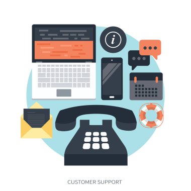 Canlı teknik destek afişi. Müşteri hizmetleri konsepti. Bizimle iletişim kurmak için simge, destek, yardım, telefon görüşmesi ve web sitesi tıklama. Düz vektör illüstrasyonu.