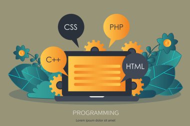 Program kodlaması. Yazılım geliştirme. Düz vektör illüstrasyonu