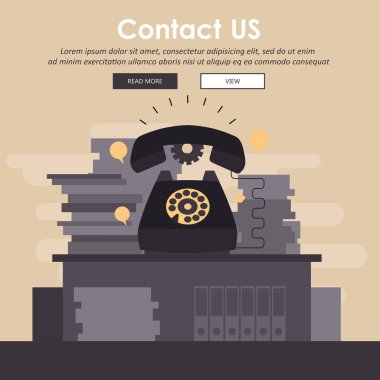 Canlı destek afişi. Müşteri hizmetleri konsepti. Bizimle iletişim kurmak için simge, destek, yardım, telefon görüşmesi ve web sitesi tıklama. Düz vektör illüstrasyonu.