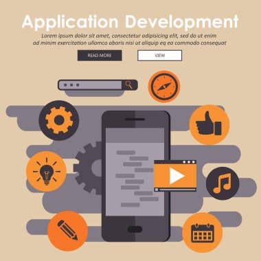Mobil uygulamalar konsepti. Uygulama geliştirme. Düz vektör illüstrasyonu.