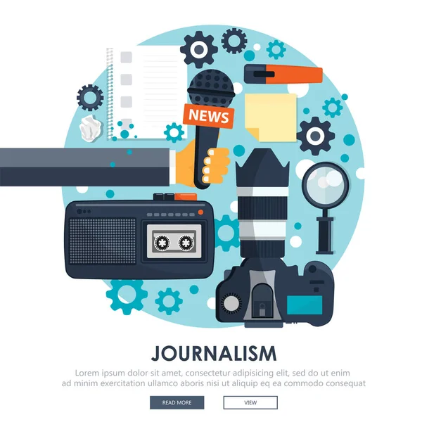 Bannière Plate Journalisme Indépendant Équipement Pour Journaliste Illustration Vectorielle Plate — Image vectorielle