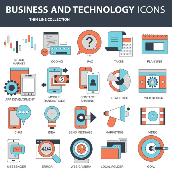 Set Vector Icons Elements Mobile Concepts Web Apps Business Marketing — Stock Vector