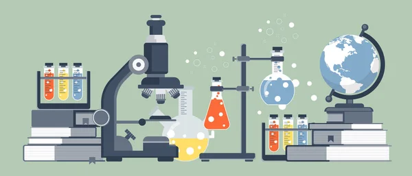 Baner Wyposażenia Laboratoryjnego Koncepcja Nauki Medycyny Wiedzy Koncepcja Badań Ilustracja — Wektor stockowy