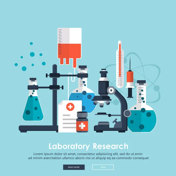 Banner Voor Laboratoriumapparatuur Concept Voor Wetenschap Geneeskunde Kennis Onderzoeksconcept Platte — Stockvector