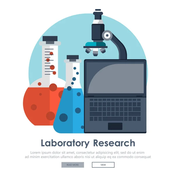 Badania Laboratoryjne Medyczne Baner Wyposażenia Laboratoryjnego Koncepcja Nauki Medycyny Wiedzy — Wektor stockowy