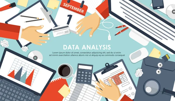 Business Analisi Dei Dati Concetto Analisi Moderno Concetto Design Piatto — Vettoriale Stock