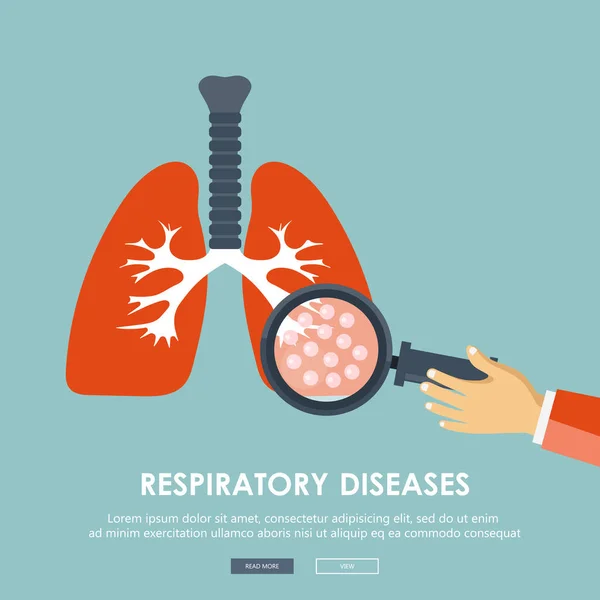 Human Lungs Hand Holding Magnifying Glass Showing Viruses Bacteria Respiratory — Stock Vector