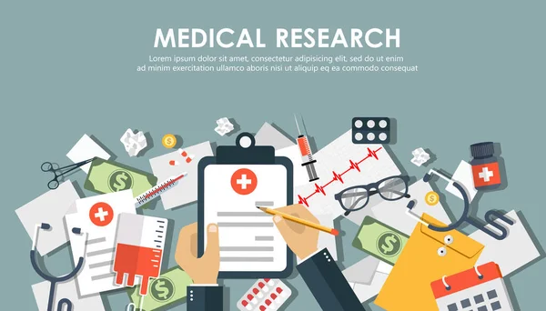 Πανό Ιατρικής Έρευνας Ιατρικός Χώρος Επίπεδη Διανυσματική Απεικόνιση — Διανυσματικό Αρχείο