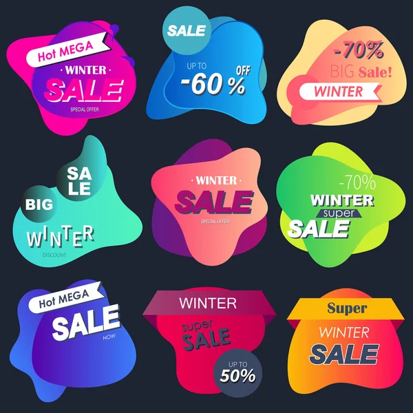 Set Banner Vendita Invernale Stile Shopping Online Negozio Materiale Marketing — Vettoriale Stock