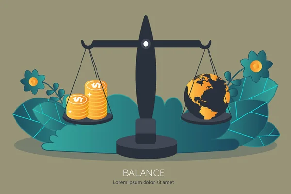 Équilibre Argent Avec Globe Mondial Échelle Illustration Vectorielle Plate — Image vectorielle