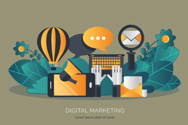 Digitale Marketing Reclame Concept Platte Vectorillustratie — Stockvector