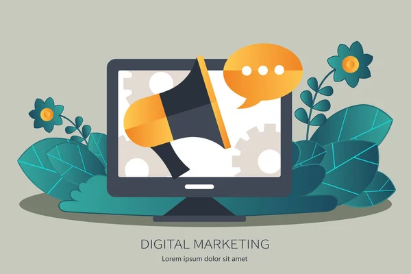 Conceito Marketing Digital Publicidade Ilustração Vetorial Plana — Vetor de Stock
