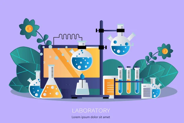 Banner Voor Laboratoriumapparatuur Concept Voor Wetenschap Geneeskunde Kennis Platte Vectorillustratie — Stockvector