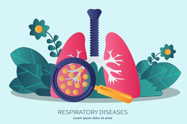 Pulmones Humanos Con Lupa Mano Mostrando Virus Bacterias Concepto Enfermedades — Vector de stock