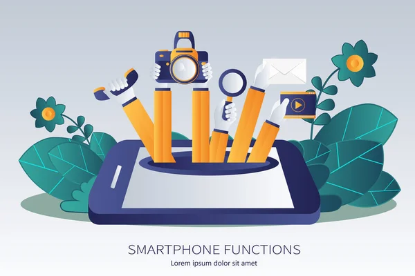 Funciones Smartphone Aplicación Para Concepto Smartphone Ilustración Vectorial Plana — Archivo Imágenes Vectoriales