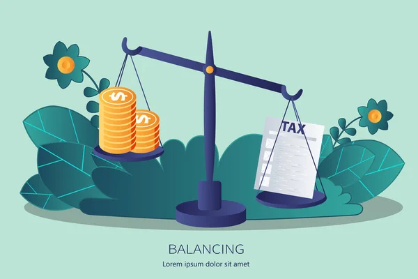 Concept Fardeau Fiscal Équilibre Argent Avec Taxe Sur Les Balances — Image vectorielle