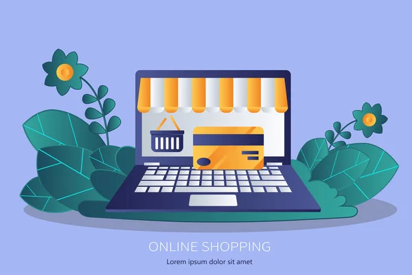 Mobiles Online Shopping Commerce Konzept Commerce Werbeillustration Flache Vektorabbildung — Stockvektor