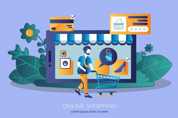 Mobiles Online Shopping Commerce Konzept Commerce Werbeillustration Flache Vektorabbildung — Stockvektor