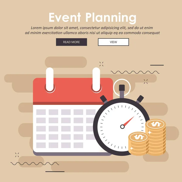 Conceito Para Planejamento Negócios Evento Negócios Calendário Com Cronômetro Moedas — Vetor de Stock