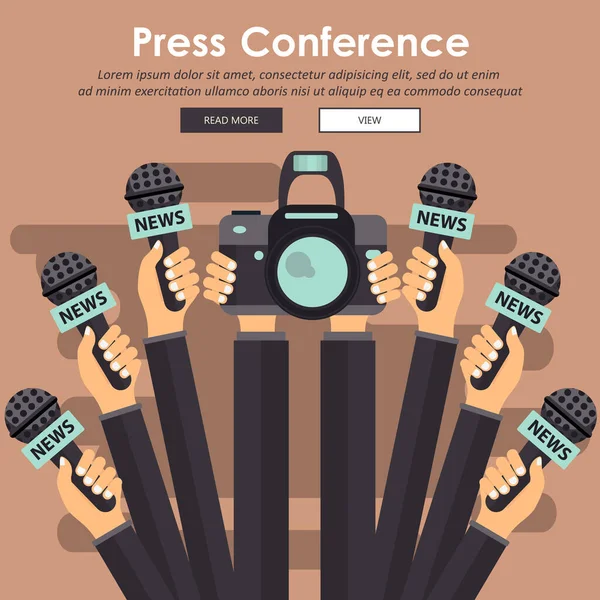 Mikrofone Reporterhänden Mikrofone Und Aufnahmegeräte Isoliert Auf Blauem Hintergrund Massenmedien — Stockvektor