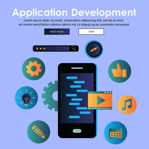 Konzept Für Mobile Anwendungen App Entwicklung Flache Vektorabbildung — Stockvektor