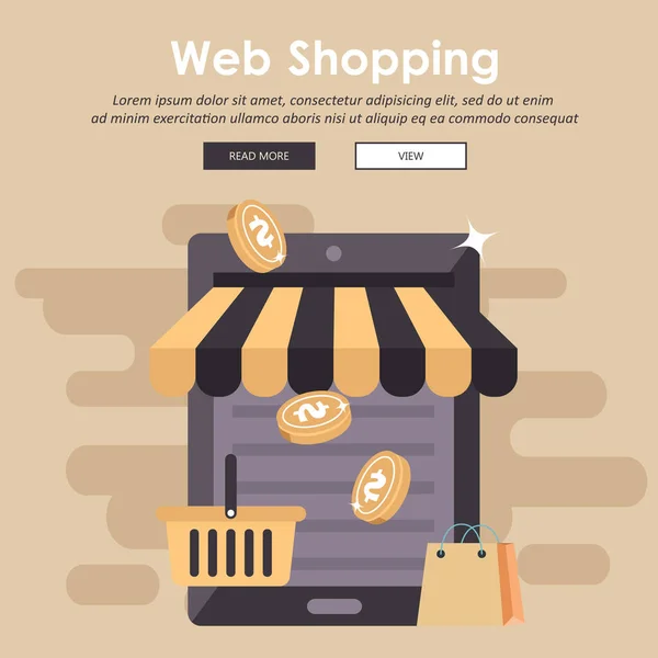 Mobiles Online Shopping Commerce Konzept Commerce Werbeillustration Flache Vektorabbildung — Stockvektor