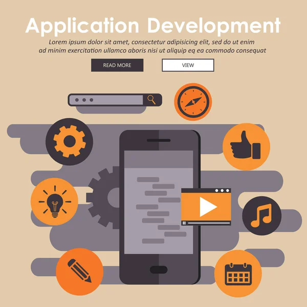 Konzept Für Mobile Anwendungen App Entwicklung Flache Vektorabbildung — Stockvektor