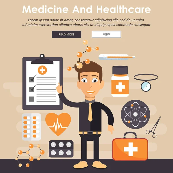 Υγειονομική Περίθαλψη Και Ιατρική Αντίληψη Επίπεδη Διανυσματικά Εικονογράφηση — Διανυσματικό Αρχείο