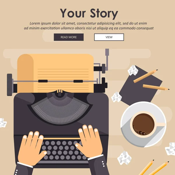 Skriv Din Story Business Banner För Journalistik Platt Vektor Illustration — Stock vektor