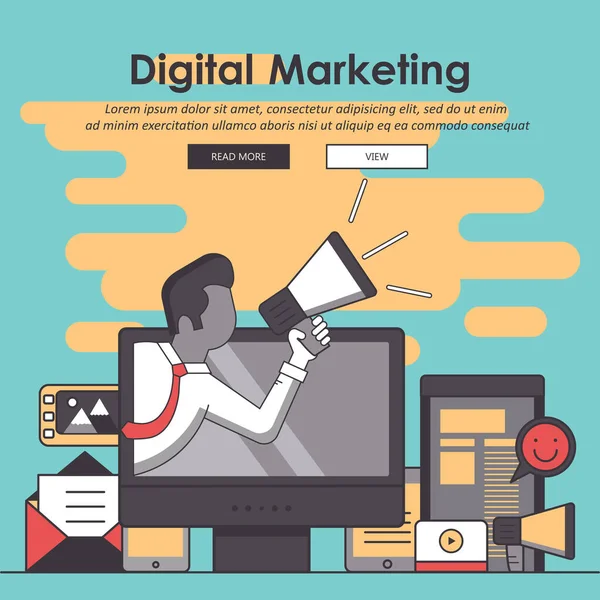 Marketing Digital Publicidade Ilustração Vetorial — Vetor de Stock