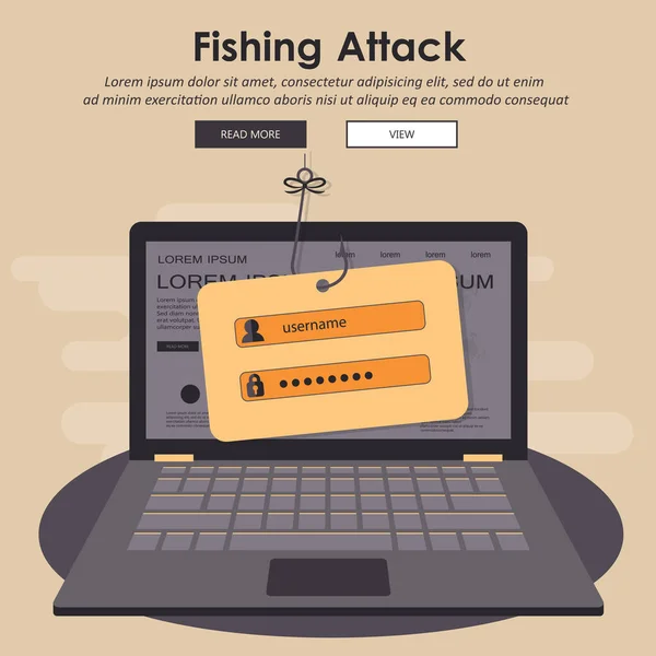 Hackear Ataque Phishing Internet Phishing Concepto Seguridad Internet Ilustración Vectorial — Archivo Imágenes Vectoriales