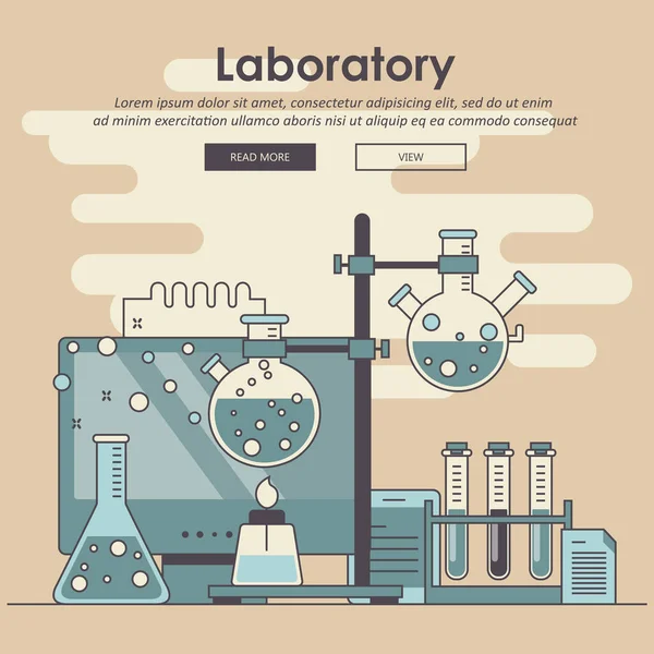 Baner Wyposażenia Laboratoryjnego Koncepcja Nauki Medycyny Wiedzy Ilustracja Wektora Płaskiego — Wektor stockowy