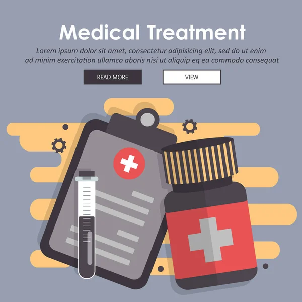 Ιατρική Περίθαλψη Πανό Υγείας Και Ιατρικής Επίπεδη Διανυσματική Απεικόνιση — Διανυσματικό Αρχείο
