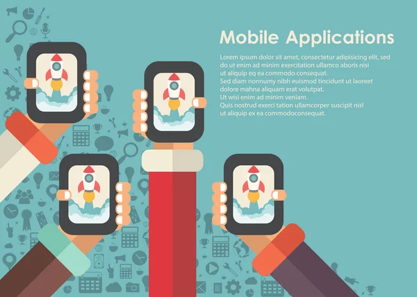 Konzept Für Mobile Anwendungen Hände Mit Telefonen Flache Vektorabbildung — Stockvektor