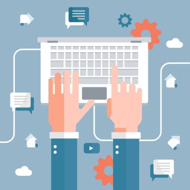 Gazetecilik ve blog için hikaye dünyası afişinizi yazın. Düz vektör illüstrasyonu