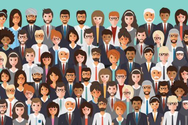 Topluluğumuza katıl. Birleşmiş insanlardan oluşan bir topluluk iş dünyası ya da yaratıcı bir topluluk bir arada duruyor. Düz konsept vektör web sitesi şablonu ve davet veya konferans için iniş sayfası tasarımı