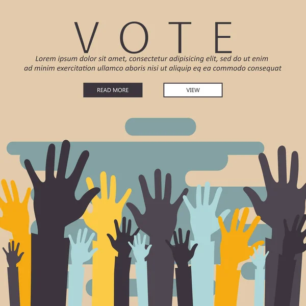 Votem Agora Conceito Ícone Mãos Coloridas Ilustração Vetorial Plana — Vetor de Stock